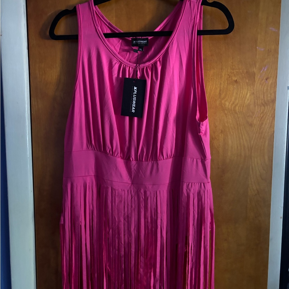 Pink Sleeveless Fringe Body Suit